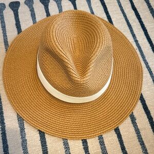 J. Crew Factory Tan Straw Hat with Cream Band